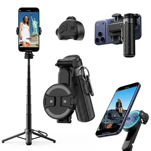 4-in-1 Mini Selfie Stick Tripod , Extendable Magnetic Grip Phone Tripod with Detachable Remote Pocket Size, Phone Magnetic Grip Vlog Livestreaming Photography, Support remote Bluetooth remote control
