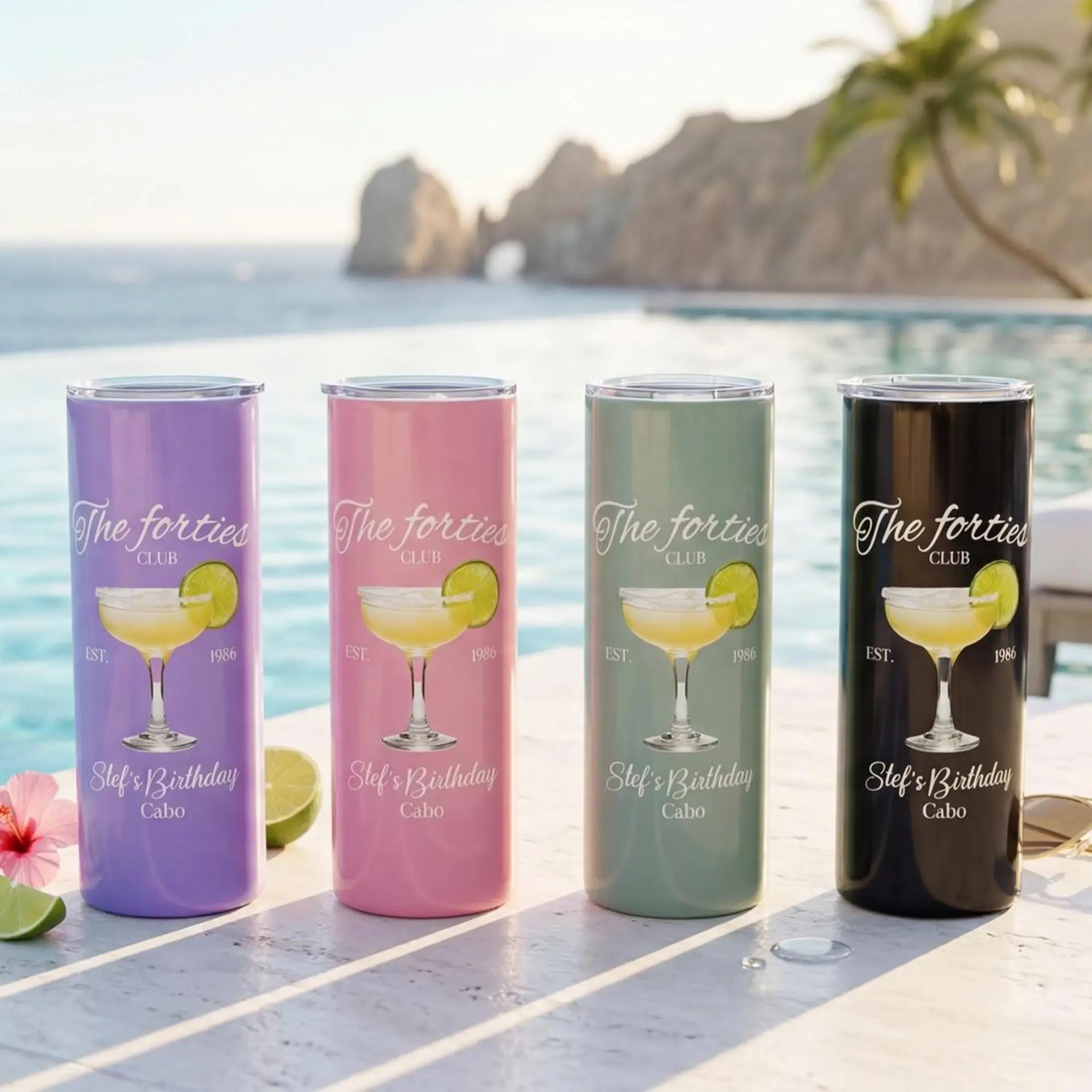 RodyThread Personalized Custom Skinny Tumbler with Straw - Women's Preppy Coastal Stainless Steel Water Bottle for Bachelorette Party, Bridesmaid Proposal, Travel Gift, Water Bottles