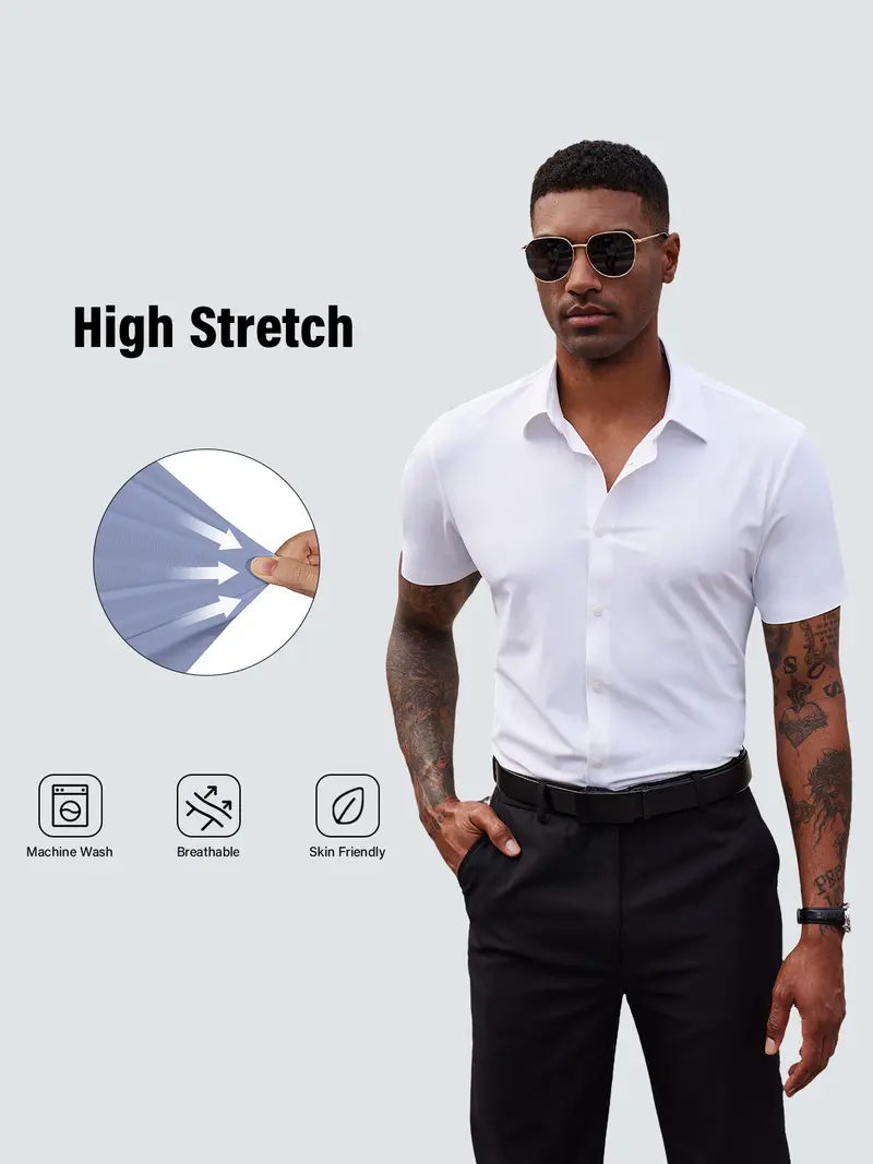 2-Pack Alimens&Gentle Men's Stretch Dress Shirts Short Sleeve Slim Fit Business Casual Button Down Shirts Muscle Fit Men's Dress Shirts Shortsleeve Menswear gifts for dad
