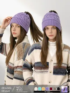 YOYO Original Design Stylish Trendy Sports Ponytail Hat Winter Warm Ear Protecting Knitted Beanie for Outdoor Activities and Daily Commutes