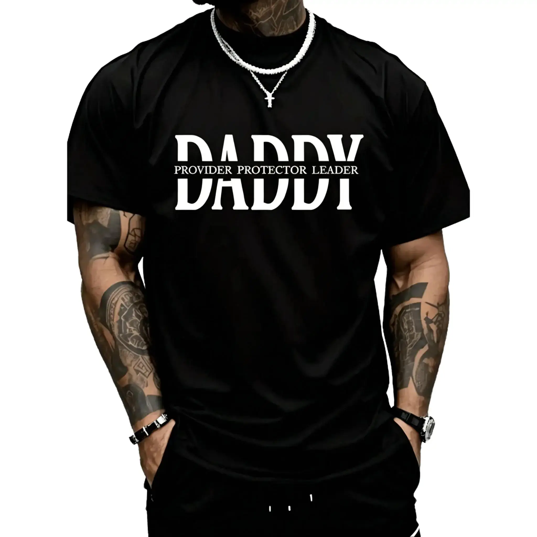 Father's Day Gift: PAYEAH "Dad, Husband, Protector, Hero" T-Shirt (Single Pack) - 100% Cotton, 180g Heavyweight Tee