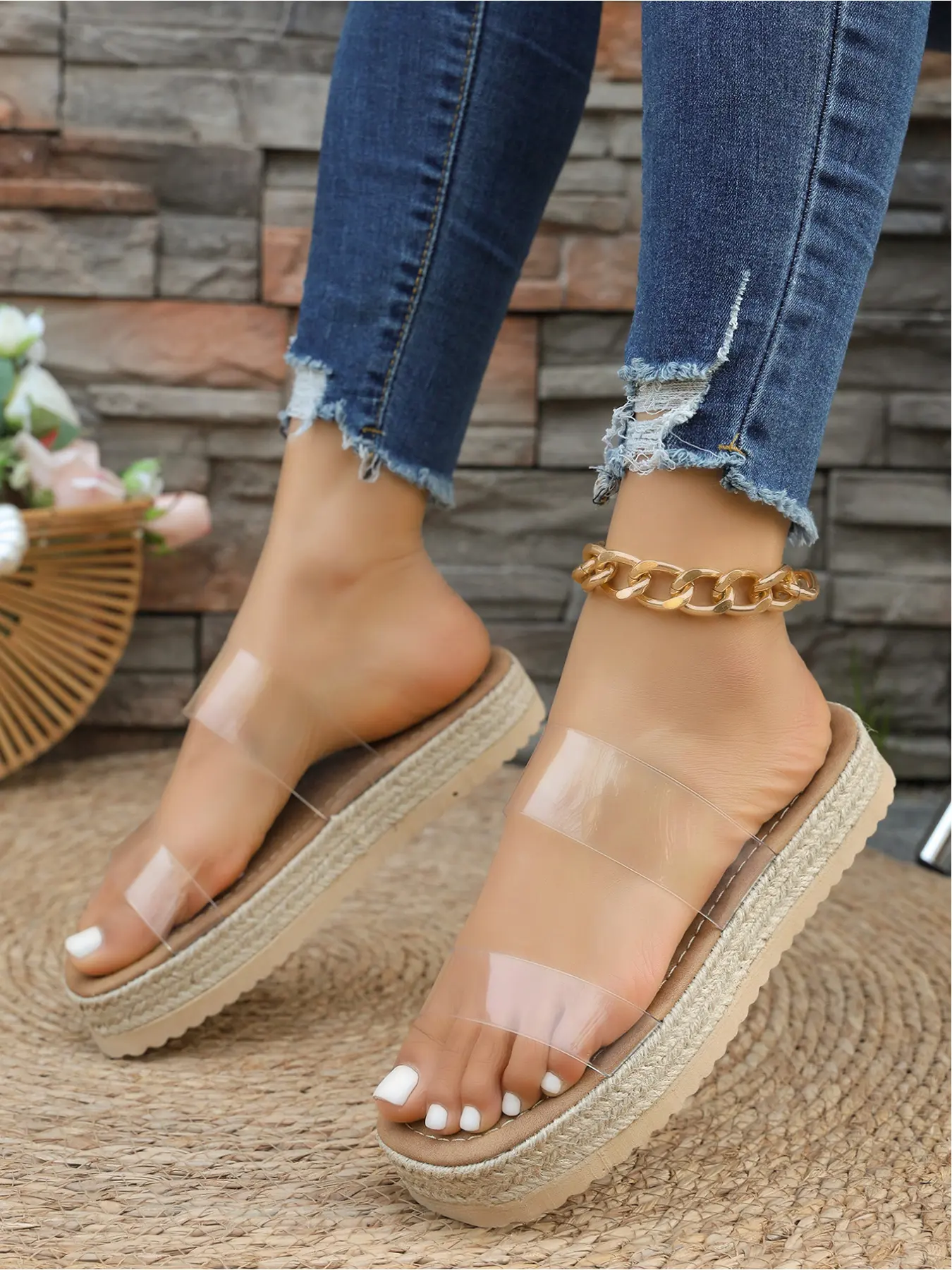 Women's thick-soled wedge heels sandals, new summer style, fashionable platform waterproof fish-mouth high-heeled beach casual vacation bohemian style sandals, Bohemian Trendy Sandals