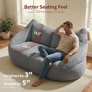 Relefree 70.9" Oversized Bean Bag Loveseat Sofa for Adults Plush Modern Boneless Couch in Lava Gray with 660 lb Capacity & Space-Saving Design for Living Room Office Bedroom Apartment