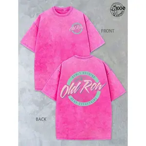 Thickened Cotton Old Row Grey And Teal Circle Logo Double-Sided Print Summer Men's Fashion Washed Vintage Batik T-Shirt, Street Retro Style Round Neck Short Sleeve2026,Summer Outfits For Women,Graphic T Shirts