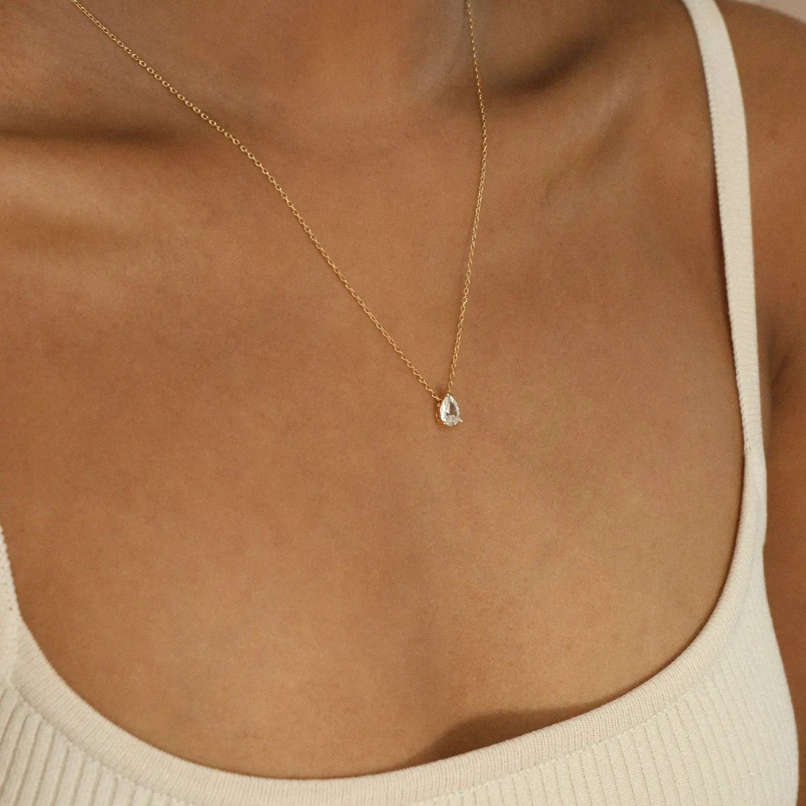 Rae Diamond Necklace by Caitlyn Minimalist - Dainty Teardrop Crystal Charm Necklace - Minimalist Wedding Jewelry - Perfect Gift for Her
