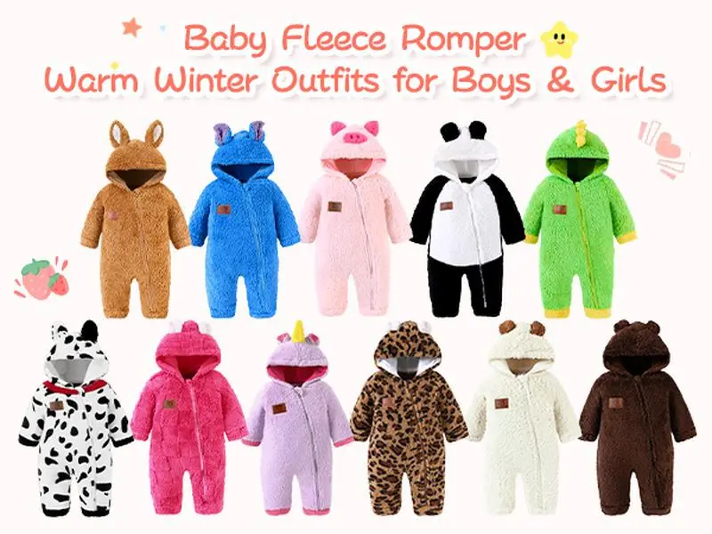 Unisex Baby Boy & Girl Clothes Animal-Themed Jumpsuit Fleece Newborn Baby Romper Plush Hooded Infant Autumn/Winter One Piece Outerwear Cute Animal Onesie Romper Outfit Set