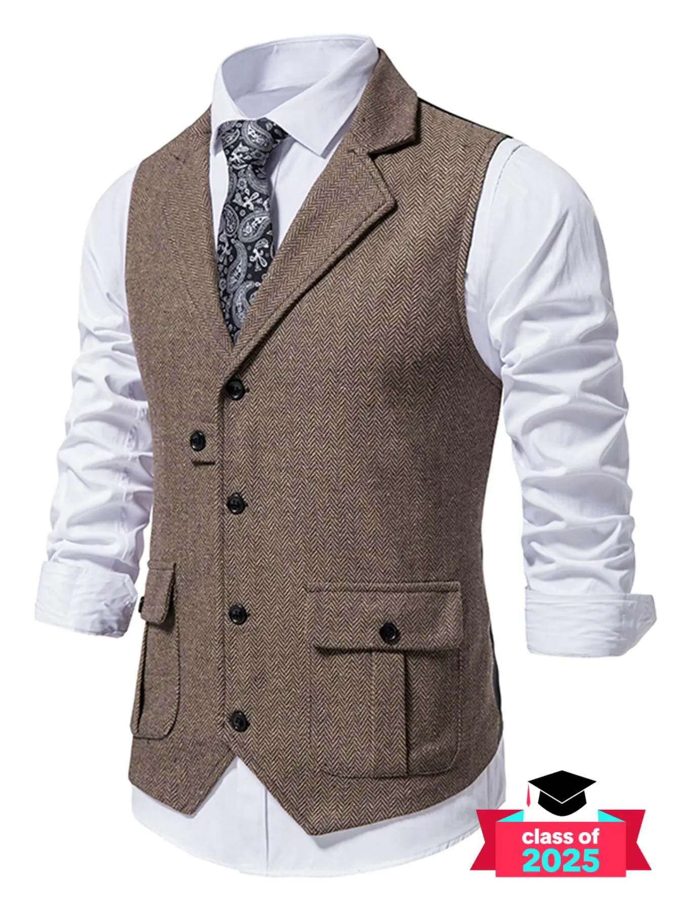 Men's Solid Button Front Pocket Suit Vest, Regular Fit Casual Formal Wear Fitted Lapel Sleeveless Suit Vest for Work Office Business, Men's Clothes for All Seasons
