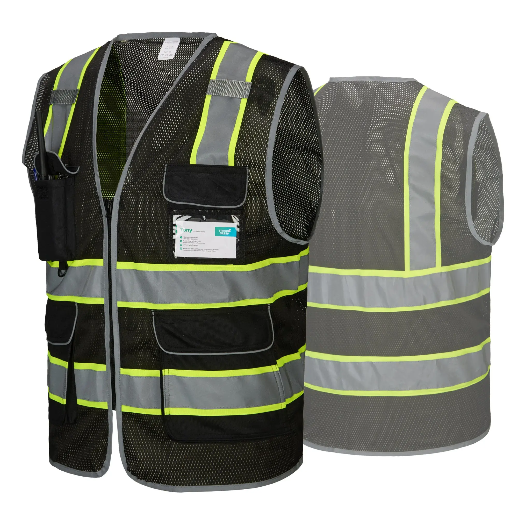 COOLJOB 9-Pocket Reflective Mesh Hi-Vis Jacket Vest for Men, ANSI Class 2 High Visibility Work Vest for Construction, High Visibility Vest Safety Gear