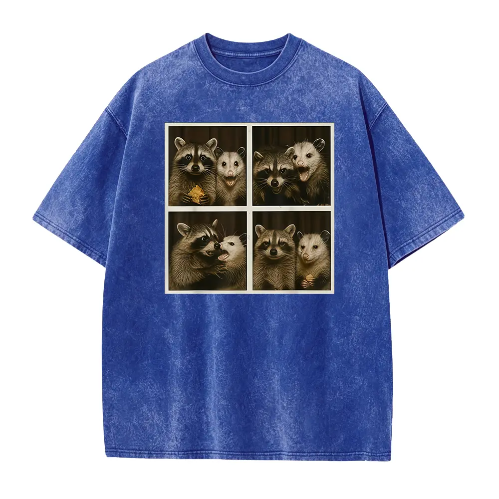 Humorous T-Shirt Featuring a Selfie of a Possum And Raccoon in a Photobooth, Designed for Both Men And Women. This Pure, 220G Short-Sleeved Shirt Is Perfect for Summer