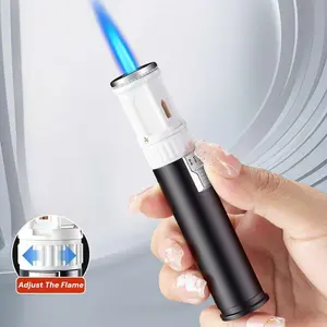 High-Heat Spray Gun, Straight Blue Flame Spray Gun for High Temperatures, Metal Wind-Resistant Outdoor Lighter, 360° Use Upside Down, Flame Adjustable, Portable Lighter for Outdoor Camping, Barbecuing, And Baking (Butane Gas Not Included)