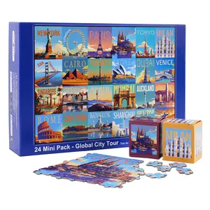 rokt&razo, Global City Tour, 24 Mini Pack Jigsaw Puzzles, 1000 Pieces Daily Challenge Pack with Reference Poster, Advent Calendar, Family Game Nights, Finish Size 27.5 * 19.7 in (Index on The Back)