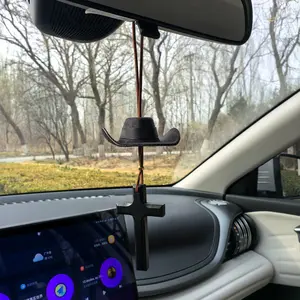 Cross Cowboy Hat Car Ornament - Inspirational Western Themed Hanging Auto Accessory