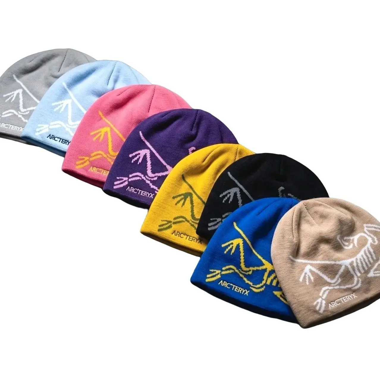 Arc'teryx Gorpcore Overlapping Row Beanie Combo | Premium Prehistoric Skeleton Bird Thermal Knit Skully Caps | Layered Alignment Pack new