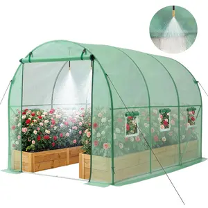 【DealsForYouDays】VEVOR Walk-in Tunnel Greenhouse, 10 x 7 x 7 ft Hoop House Greenhouse Tunnel, Plant Hot House with 4 Nozzles, 26.25 ft Hose, Steel Frame, PE Cover, Roll-up Zipper Door and 6 Windows for Outdoors, Green