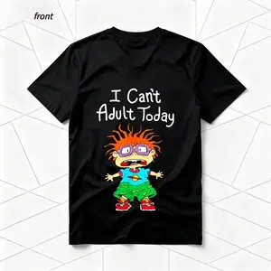 "I Can't Adult Today" Rugrats Cartoon American Retro Black Short-Sleeved Unisex T-Shirt, Nostalgic 90s Character Graphic, Casual Streetwear for Cartoon & Meme Enthusiasts, Unique Quirky Pop Culture Fashion Statement Piece Game funny crewneck menswear
