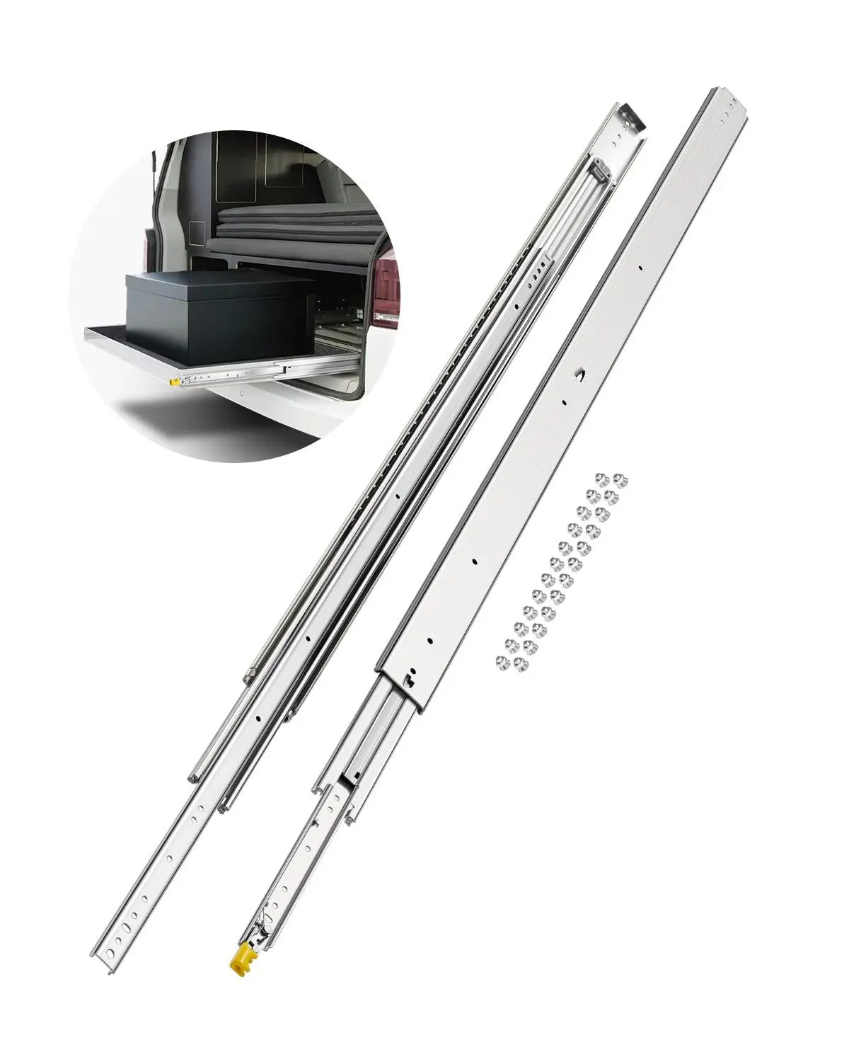 【summerfinds】KFFKFF Set of Two Drawer Rails, Sizes Varying from 16 to 60 inches, 500 lbs Weight Tolerance, Lockable Ball Bearing Side Mounted Drawer Slide Rail