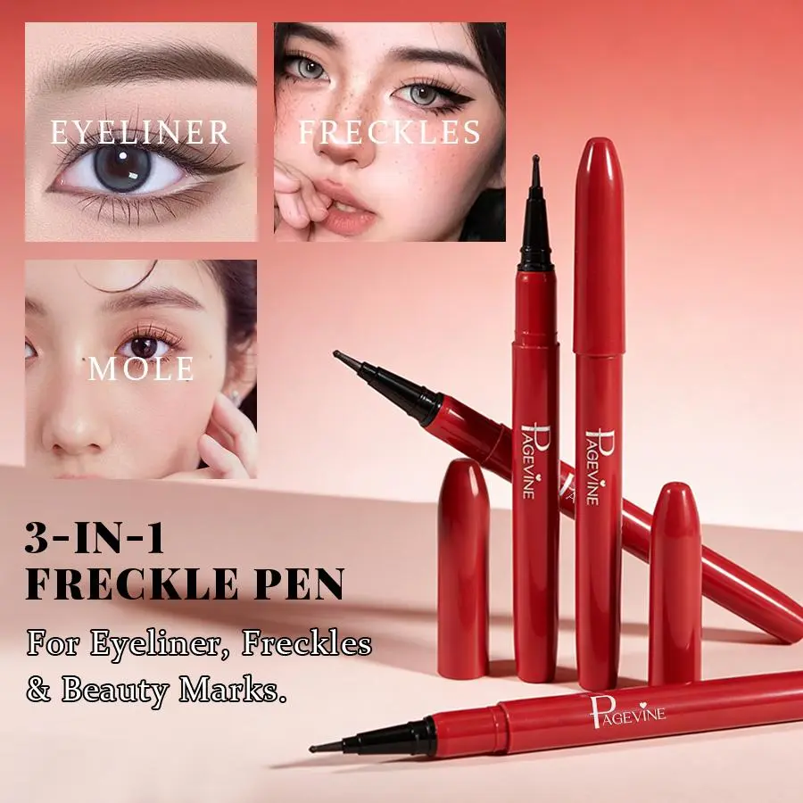Natural Freckle Pen with Fine Tip, All-Day Wear Waterproof Marker with Adjustable Press Force, Suitable for Most Tones, Creates Sun-Kissed Skin Look for Daily Use (Dual-Function as Eyeliner)