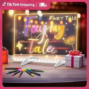 Valentine's Day gift, FathersDayGift,Christmas gift 13.7in* 10in LED drawing board, 4 modes and 7colorful acrylic whiteboard with lights, 7 markers, spray bottle, suitable for bedroom, office, holiday, and home decor desktop design lighting