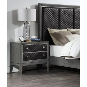 Modern Styling Bedroom 1pc Nightstand of 2 Drawers Faux Leather Upholstered Gray Classic Design Wooden Furniture