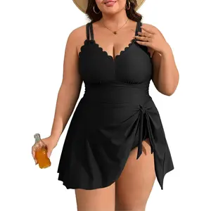 Plus Size Swimsuit for Women Swim Dress Scalloped One Piece Tummy Control Bathing Suit Ruched Swim Suits 2026