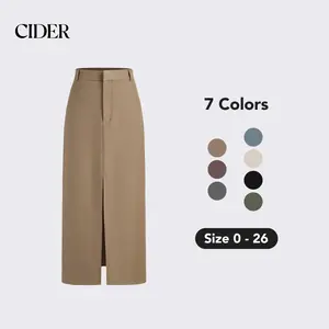 Cider Solid High Waist Split Maxi Skirt