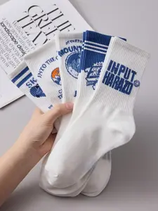 Men's Crew Socks, Blue Letter Graffiti Design, Fashion Couple Basketball Socks, Valentine's Day Gift, Comfortable Soft, All Seasons