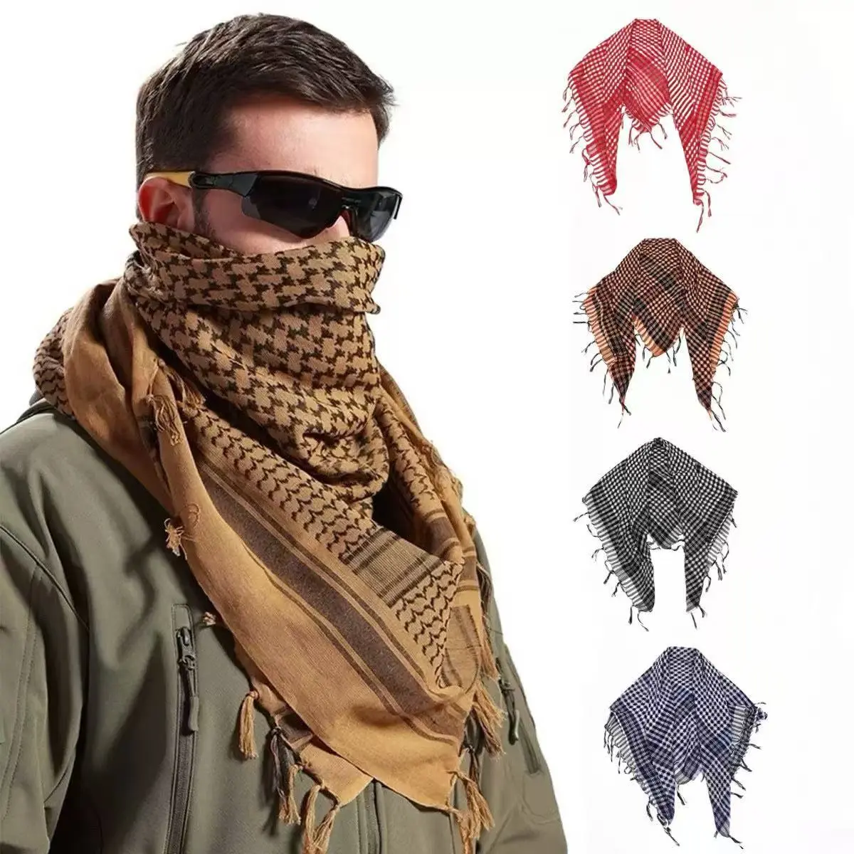 Military Shemagh Tactical Desert Scarf,  Keffiyeh Neck Head Scarf Wrap for Men Women