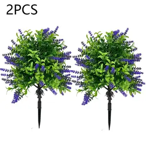 2 sets of artificial lavender grass potted plants, Artificial lavender flower, suitable for anniversary, Christmas. They are outdoor shrubs for indoor tabletop, outdoor garden, courtyard decoration and outdoor home decoration