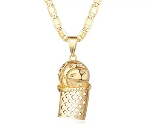 18k Layered Real Gold Filled basket ball pendant charm with 24" chain necklace #4