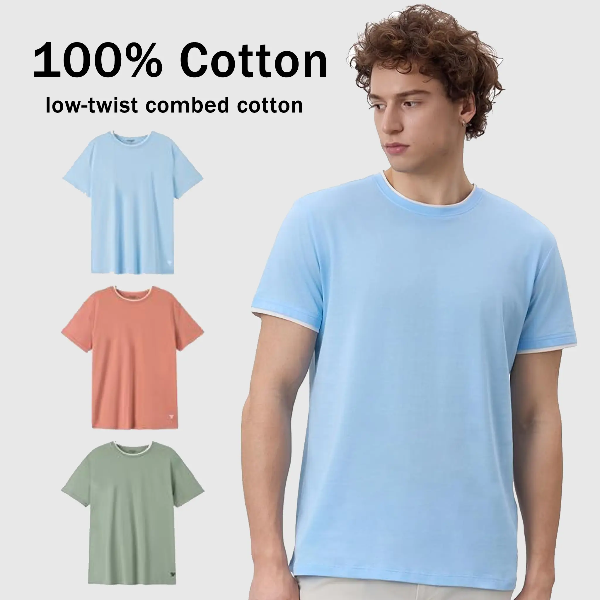 MEGA T SHOP Unisex 4.0oz 100% Cotton Casual Breathable Plain Fabric Double Layer Trim Crew Neck Short Sleeve Moisture-Wicking T-Shirt - Summer Gift for Men, Women