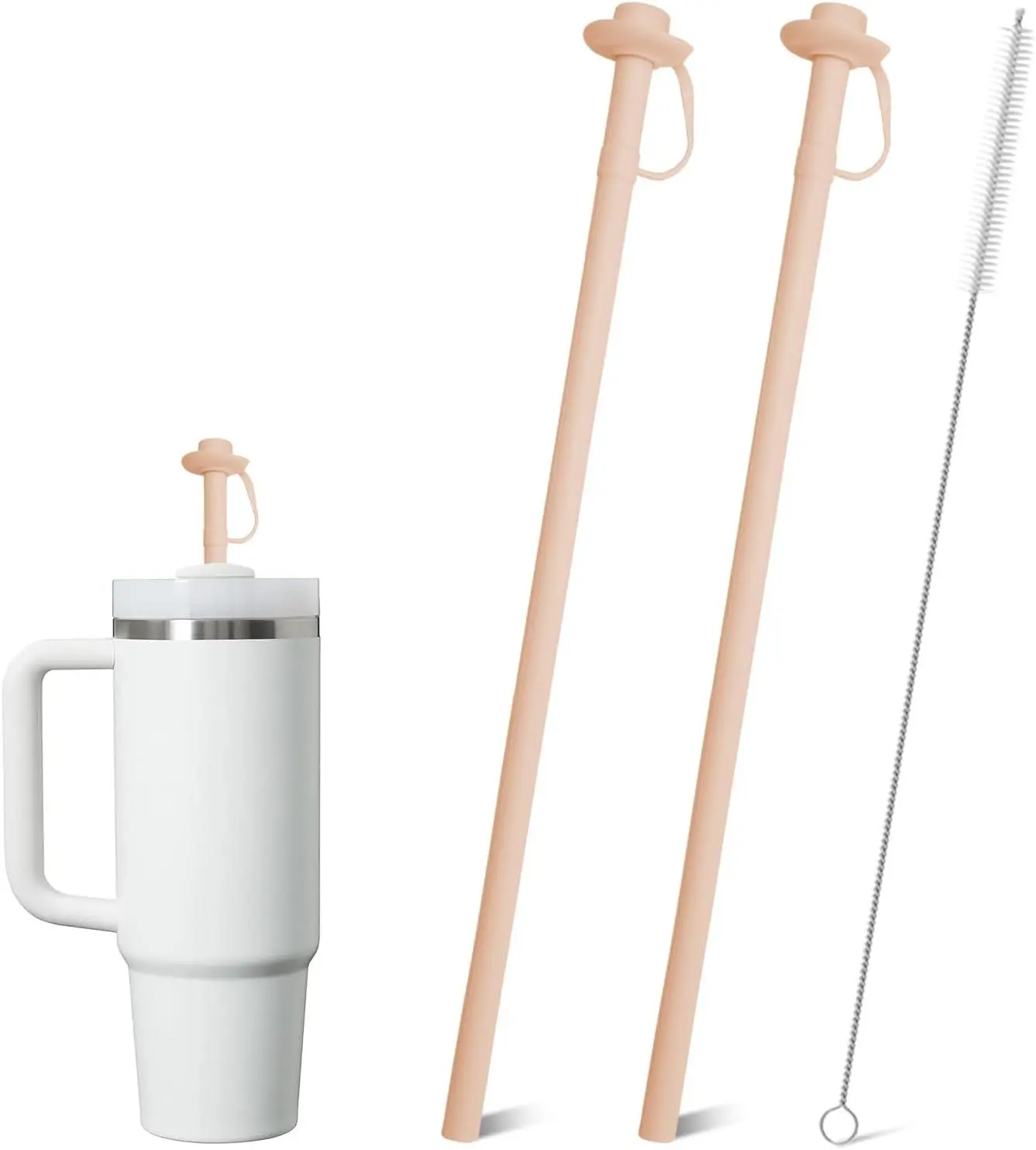 2-Pack Pink Silicone Straws with Brush - 12" Extra Long, 1-Piece Integrated Design, Cowboy Hat Straw Cover, Compatible with Stanley Cup 40 Oz & 30/20 Oz Tumblers, Western Kitchenware Drinkware Accessory