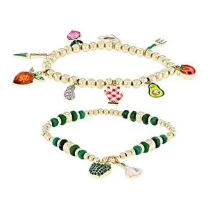 JTV Enamel, Crystal, & Plastic Gold Tone Vegetable Garden Charm Bracelet Set of 2
