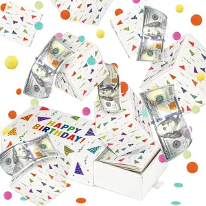 Happy Birthday Surprise Gift Box Explosion for Money - DIY Pop Out Folding Bounce Explosion Gift Box with Confetti - Birthday Money Bank - Cash Gift Idea for Women Men Kids