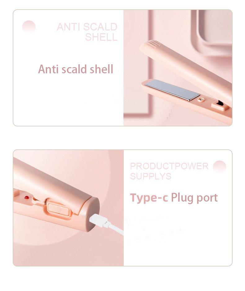 USB-C 2-in-1 Hair Styler - Mini Travel Flat Iron & Curling Wand, Dual Voltage Fast Heating | Perfect for Vacation, Dorm, Gym Bag, Beach Waves & Quick Touch-Ups