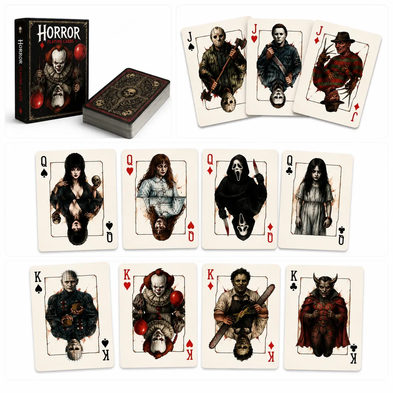 Horror Playing Cards Deck, Iconic Movie Icons Poker Cards & Halloween Collectible Gift