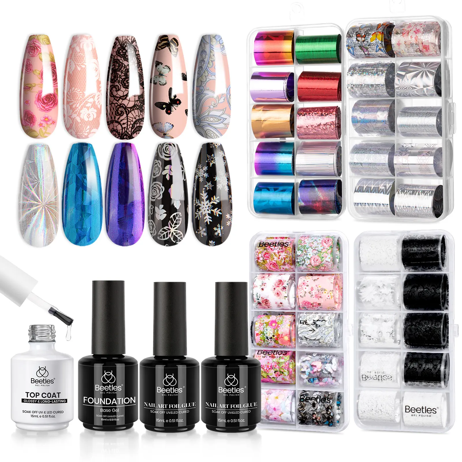 Beetles 15ml Nail Foil Glue, Foil Transfer Gel for Nails Stickers Transfer Nail Art Gel Nail Polish Soak Off LED Lamp Required Manicure DIY at Home Gifts for Women