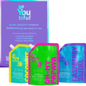 BeYoutiful 3 Step Teen Skin Care Kit, Valentines Day Gifts for Teen Girls, Face Wash Scrub Moisturizer Lotion, Skincare Gift Set for Tweens Kids in Trendy Pouches, Vegan