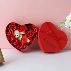 Flower Rose & Bear Decor Heart Shaped Box Faux Rose& Bear Gift Box For Birthday, Wedding,Anniversary, Gift For Mom Love Gift Box