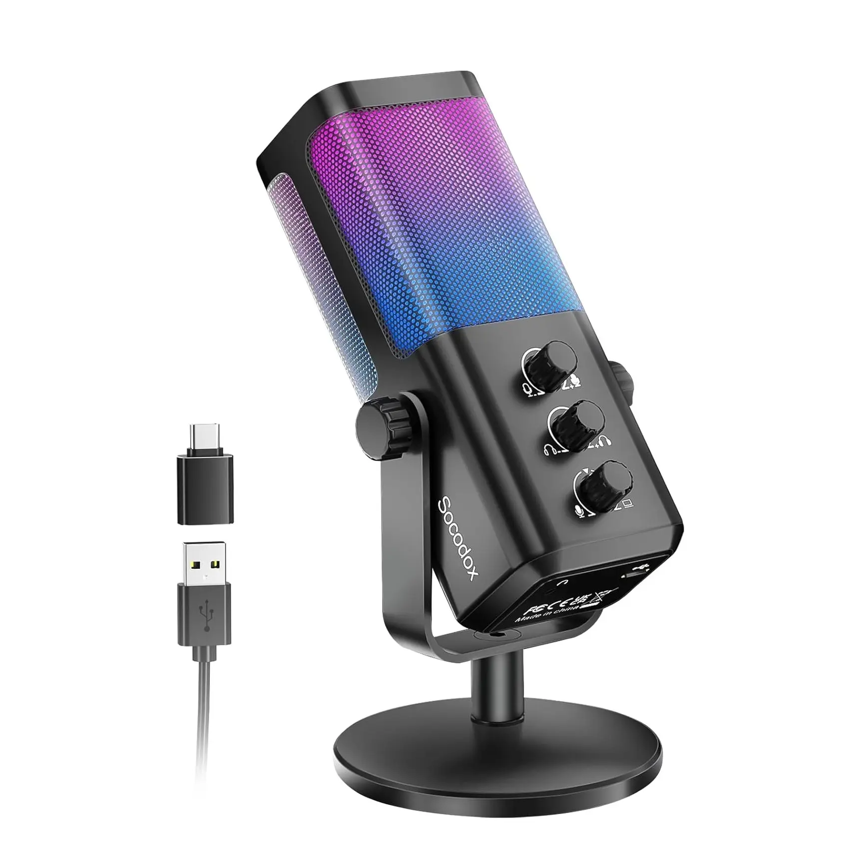 RGB Gaming Microphone with Gaming Voice Balancing and Noise Cancellation,Studio USB PC Condenser Microphone for Streaming/Recording/Disc,Podcast PC Microphone with Mute and Monitor for PC/PS5/Mac summerwins