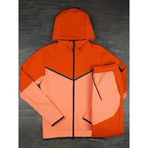 [Polyester Tracksuit Set] Lightweight Zip-Up Men's Sporty Hoodie & Sweatpants Set - Casual Polyester Tracksuit for Spring/Autumn, Machine Washable with Pockets, Long Sleeve