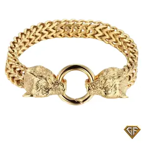 Mens Gold Wolf Bracelet with Tiger Eye Design High Detailed Solid Stainless Steel 9 Inch Christmas Gift for Men, animal jewelry, Wolf Bracelet