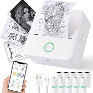 X6 Multifunctional Mini Portable Handheld Printer with Thermal Wireless Connection for Printing Work Sheets, Labels, Photos and Texts with Heating Name Printing Paper 5 Rolls of Adhesive Printing Paper Portable Sticker Printer