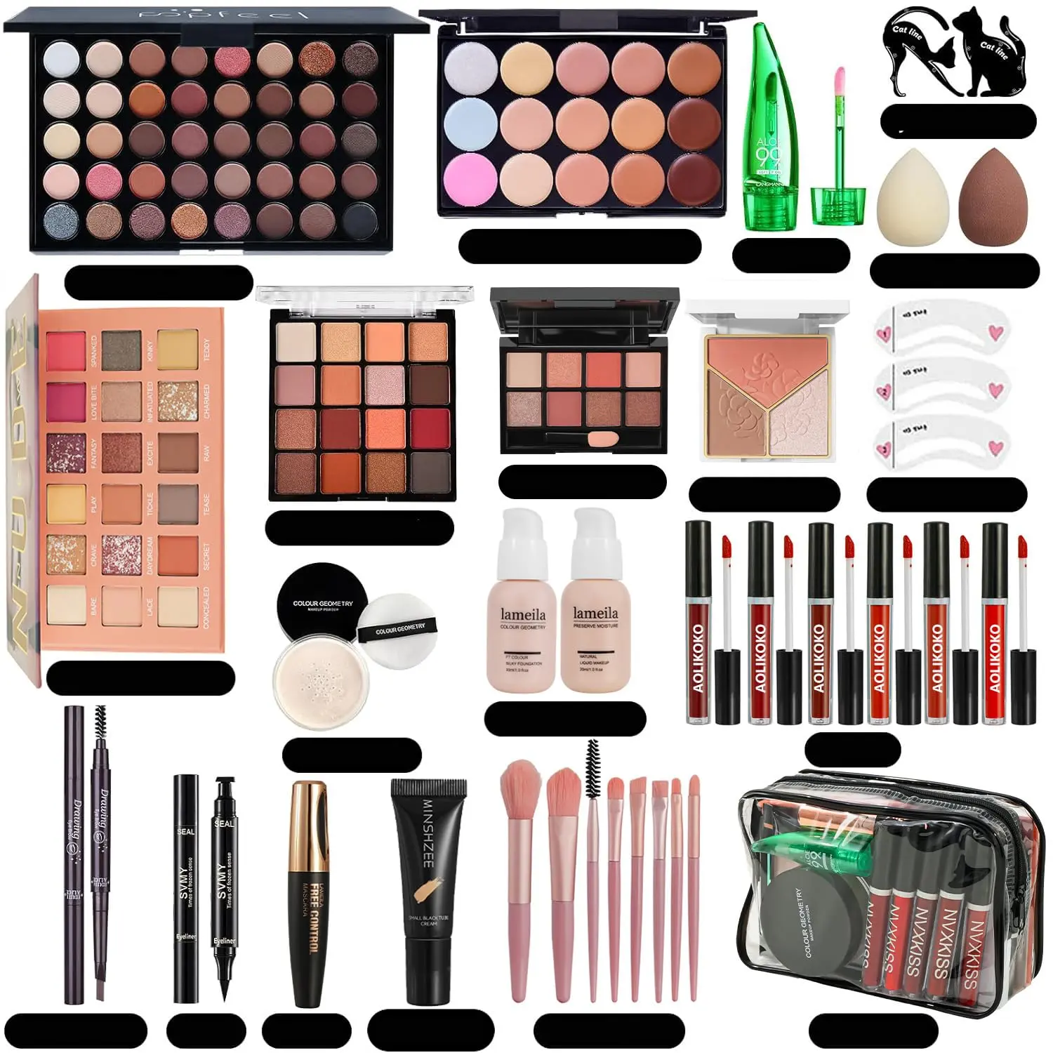 Women's All-in-1 Daily Makeup Kit with Aluminum Travel Case, Complete Cosmetic Set Including Eyeshadow Palette, Foundation, Concealer, Contour, Lipstick & Brushes, Portable Water Sports Gift Set for Adults