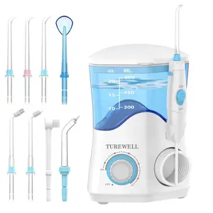 TUREWELL Water Dental Flosser for Teeth/Braces, Water Teeth Cleaner 8 Jet Tips and 10 Pressure Levels, 600ML Large Water Tank Oral Irrigator for Family