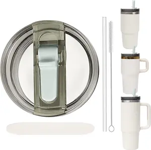 Replacement Leak Proof Tumbler FLIP Lid With Straw - Fit For  ProTour Quencher and Quencher H2.0 20oz,30oz Tumbler (Shale, 20oz and 30oz)