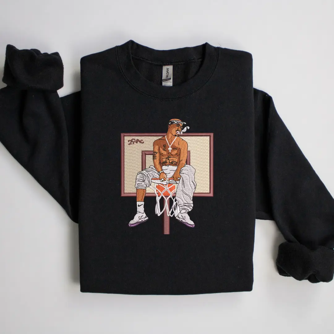 Tupac Embroidery Sweater Sweatshirt Cotton Unisex Hoodie Tops Man