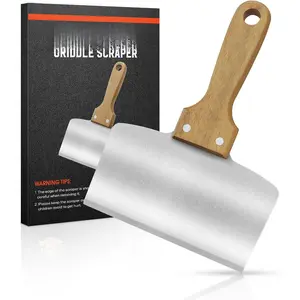 Heavy Duty Stainless Steel Grill Scraper - 5"  Wooden  Handle, Multifunctional Durable Griddle Cleaner Tool for Blackstone Grill, Outdoor BBQ and Kitchen Use