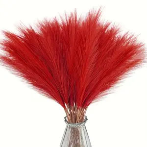 20 pieces of red artificial reed Pampas grass, simulated plant fluffy artificial flowers perfect autumn and winter decorations, very suitable for Bohemian style home decoration, weddings and engagement scenes, Fake Indoor Plants, Artificial faux plants