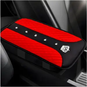 Bling Crown Car Center Console Mats, Anti-Slip and Waterproof Crystal Car Armrest Pad Protector, Universal Rustproof Armrest Decor Cushion for Cars & SUVs, Car Accessories Automotive (Red)