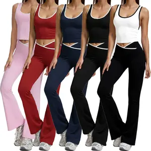 Women's Workout Yoga Set Flared Leggings Crossover V-Cut Pants Shorts High Waisted Gym Sweatwear Tummy Control Stretchy Running Fitness Gymwear Timeless Sports Style
